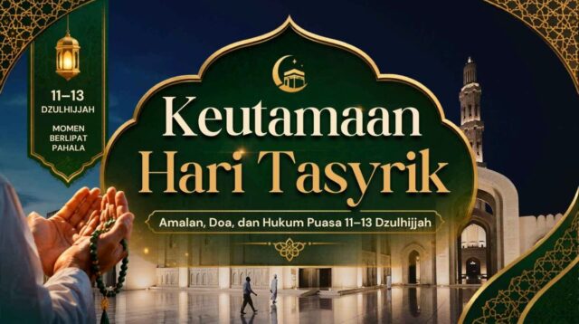 Ilustrasi Hari Tasyrik 11 sampai 13 Dzulhijjah dengan nuansa Islami dan gambar latar masjid